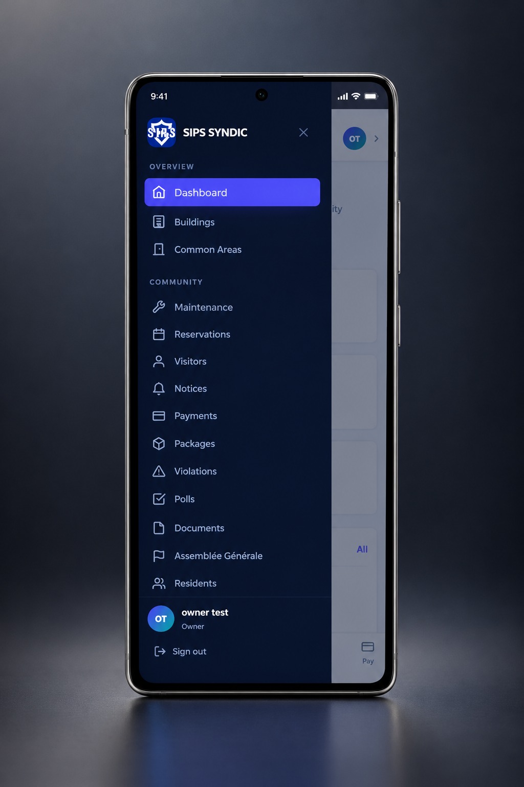 Écran de connexion à l’espace résident SIPS Syndic PRO